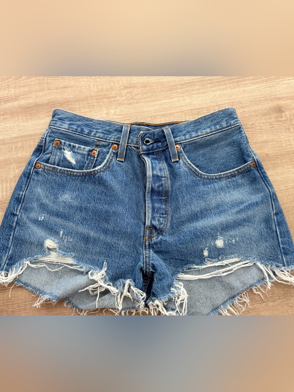 Levi's Distressed Blue Denim Cutoff Shorts